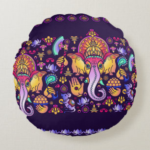 Ganesh Hindu God: Festive Seamless Round Cushion