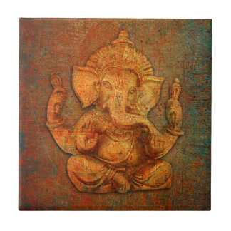 Ganesh On A Distress Stone Background Ceramic Tile