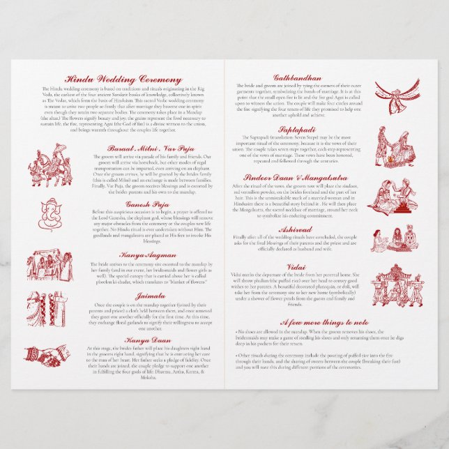 Ganesh Red Hindu Wedding Ceremony Folded Program  (Back)