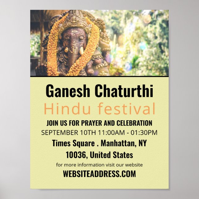 Ganesh the Hindu God, Hindu Event Advertising Poster (Front)