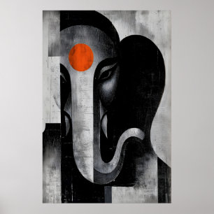 Ganesh Wall Art Minimalist Elephant Head - Orange