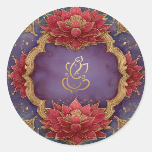 Ganesh Wedding   Indian God Purple Pink Lotus Classic Round Sticker