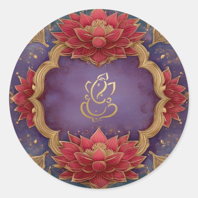Ganesh Wedding | Indian God Purple Pink Lotus Classic Round Sticker (Front)