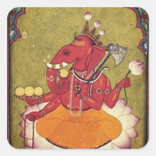 Ganesha about to throw his lotus square sticker