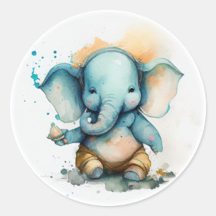 ganesha as cute blue baby elephant   classic round sticker