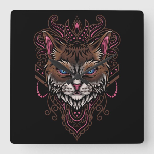 Ganesha Cat Square Wall Clock (Front)