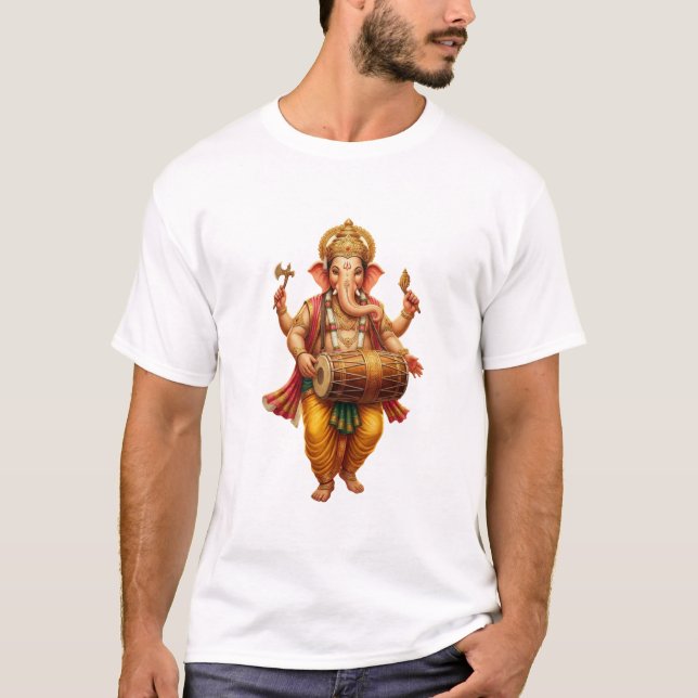 Ganesha dancing while playing the madal T-Shirt (Front)