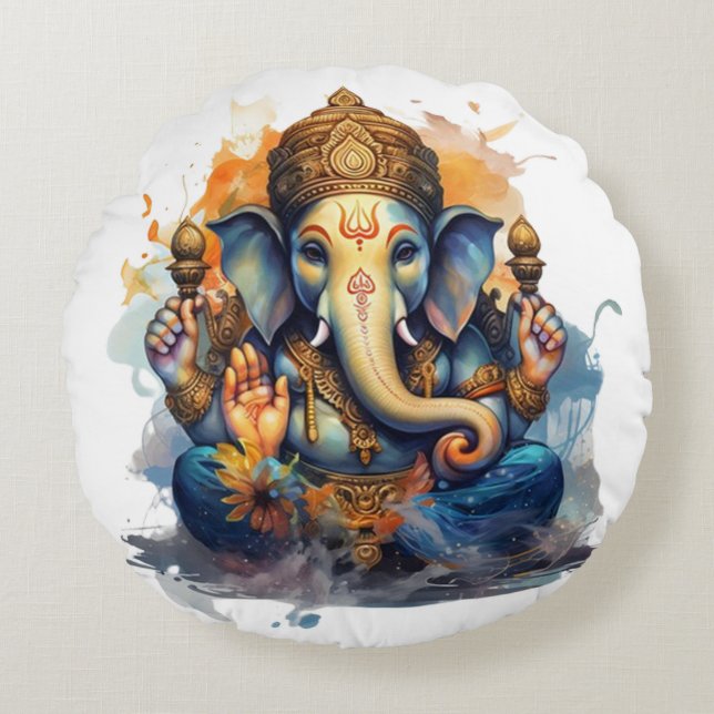 Ganesha, ganesh, ganapati remover of obstacles #2 round cushion (Front)