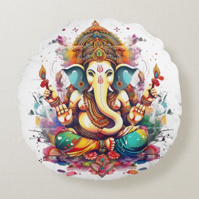 Ganesha, ganesh, ganapati remover of obstacles #3 round cushion (Front)