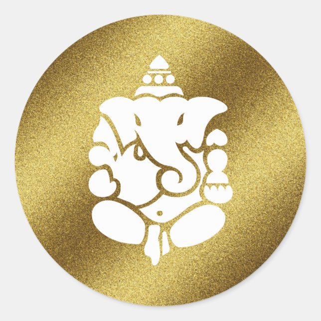 Ganesha Golden Glitter Classic Round Sticker (Front)