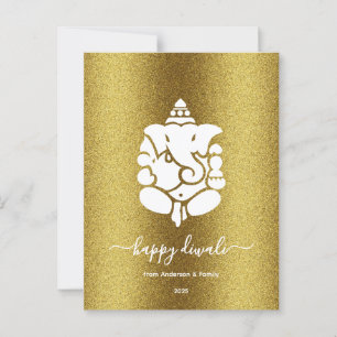 Ganesha Golden Glitter Happy Diwali Design Postcard