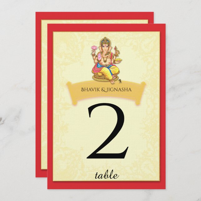 Ganesha Indian Wedding Table Number (Front/Back)