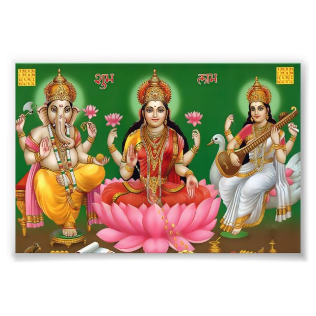 Ganesha, Lakshmi, & Saraswati Print (6" x 4") (Front)