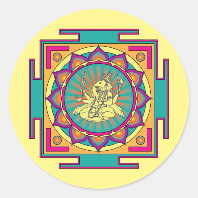 Ganesha Mandala Classic Round Sticker (Front)
