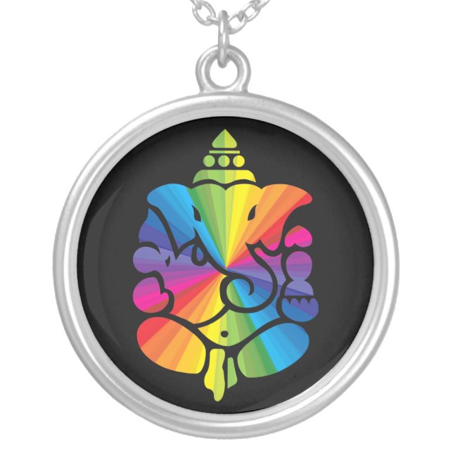 Ganesha Rainbow Sign Silver Plated Necklace (Front)