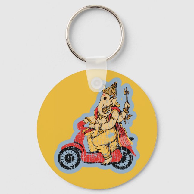 Ganesha Riding a Scooter Key Ring (Front)