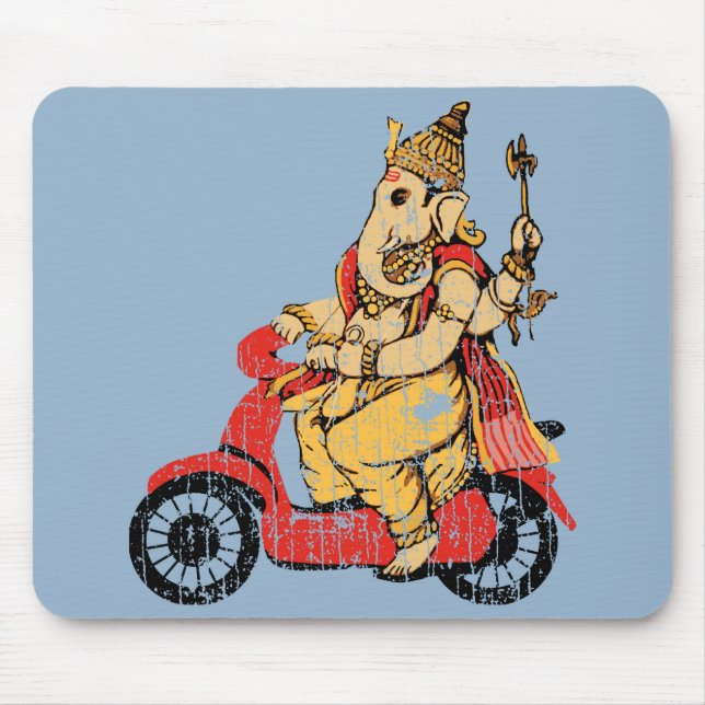 Ganesha Riding a Scooter Mouse Pad (Front)