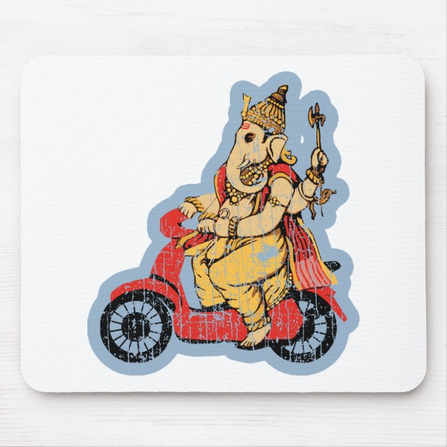 Ganesha Riding a Scooter Mouse Pad (Front)