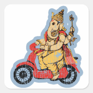 Ganesha Riding a Scooter Square Sticker