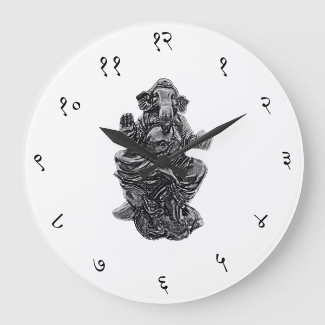 Ganesha Sanskrit Wall Clock Large Round (white) (Front)