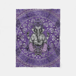Ganesha - silver and purples fleece blanket