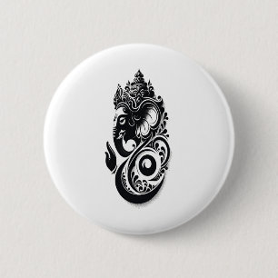 Ganesha, Spiritual Hindu Ganesh Indian Yoga God, M 6 Cm Round Badge