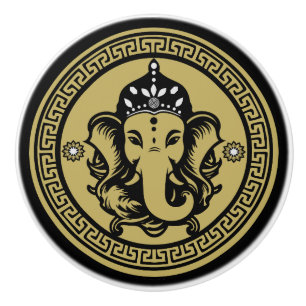 Ganesha Themed Hindu Art Print Ceramic Knob