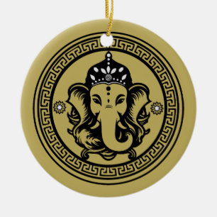 Ganesha Themed Hindu Art Print Ceramic Ornament
