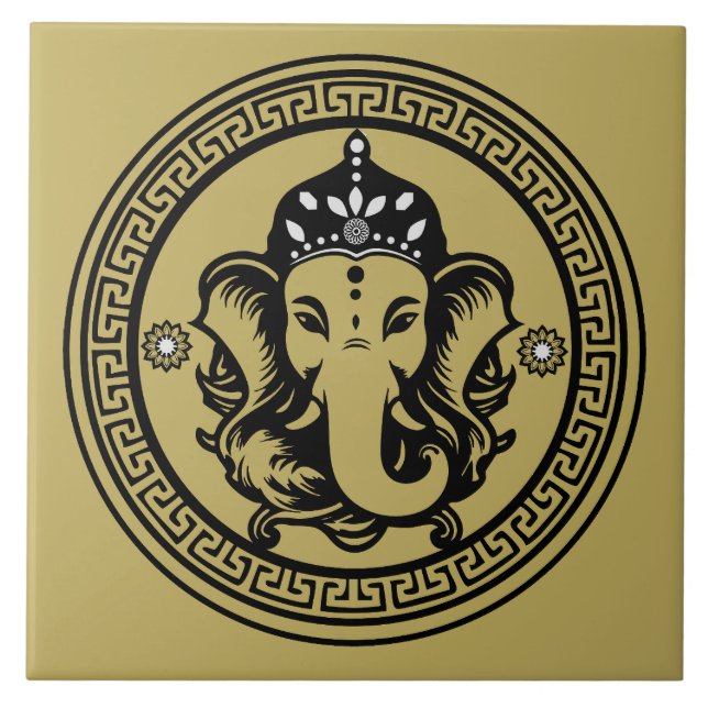 Ganesha Themed Hindu Art Print Ceramic Tile (Front)