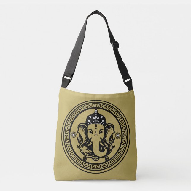 Ganesha Themed Hindu Art Print Crossbody Bag (Front)