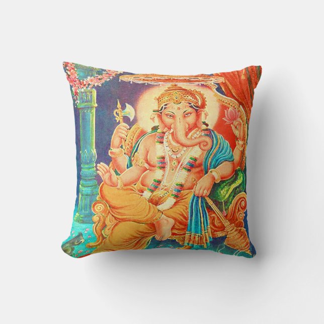 Ganesha Vintage Hindu Deity Spritual Cushion (Front)