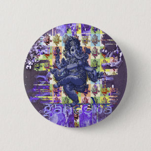 GANESHA   violet paint splatter 6 Cm Round Badge