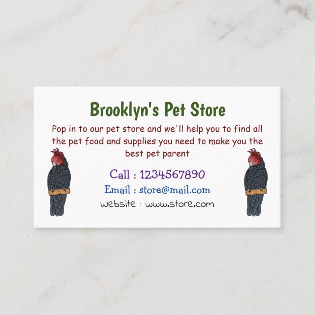 Gang gang cockatoo bird cartoon illustration business card (Front)
