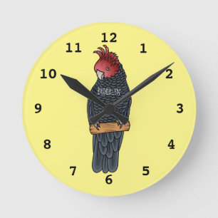 Gang gang cockatoo bird cartoon illustration round clock