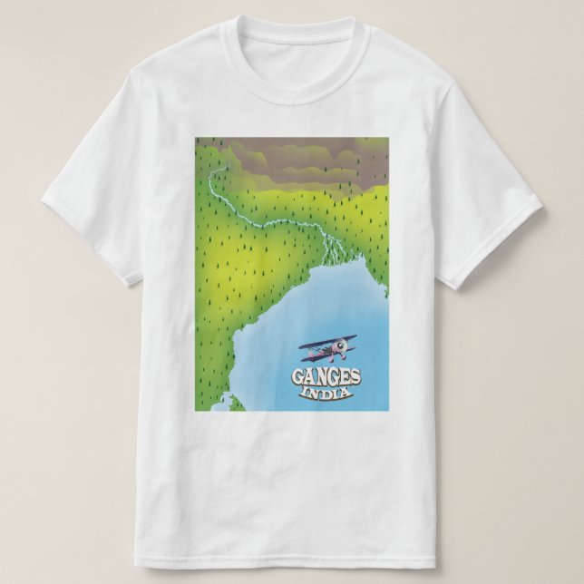 Ganges India map travel poster T-Shirt (Design Front)