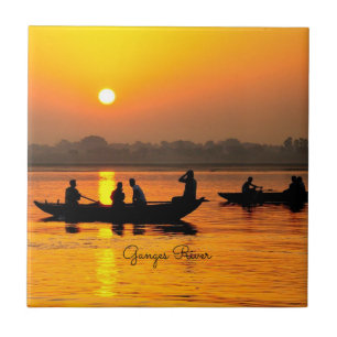 Ganges River, picturesque landscape photo, Ceramic Tile