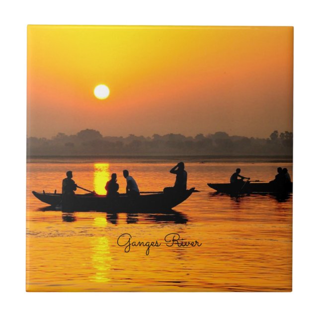 Ganges River, picturesque landscape photo, Ceramic Tile (Front)