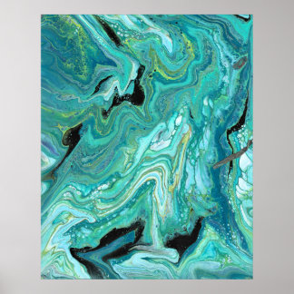 Gangs Back 1 Soothing Blue Green Abstract Poster
