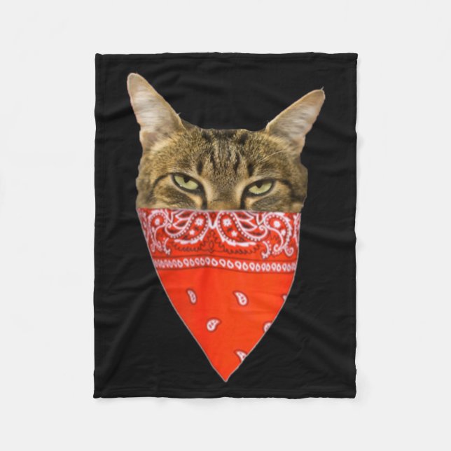 Gangsta Cat Shirt Funny Red Band Kitty Cat For Men Fleece Blanket (Front)