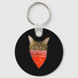 Gangsta Cat Shirt Funny Red Band Kitty Cat For Men Key Ring