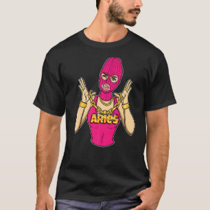Gangsta Girl Aries Masked Gangster Woman With Gold T-Shirt