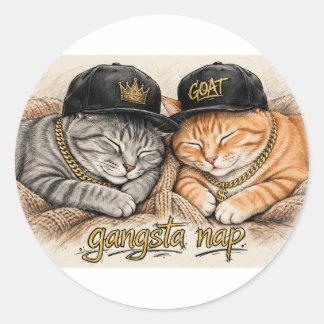 Gangsta Nap — Sleeping Rapper Cats, Gold Chains Classic Round Sticker