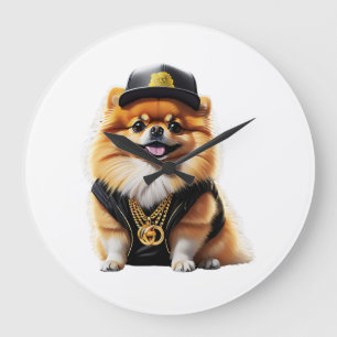 Gangsta Pomeranian - Hip Hop Dog Swag Large Clock
