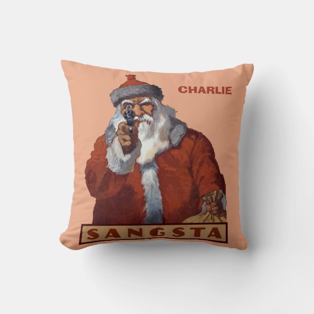 Gangsta Santa custom monogram Christmas pillow (Front)