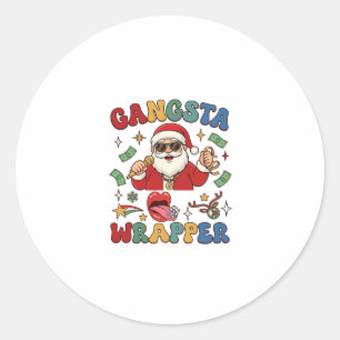 Gangsta Wrapper Christmas Santa Microphone Money Classic Round Sticker