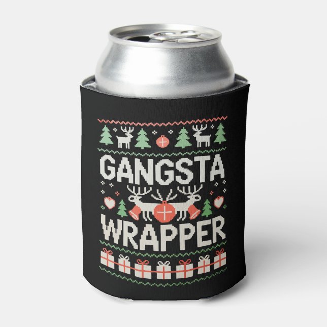 Gangsta Wrapper Christmas Ugly Sweater Xmas Can Cooler (Can Front)