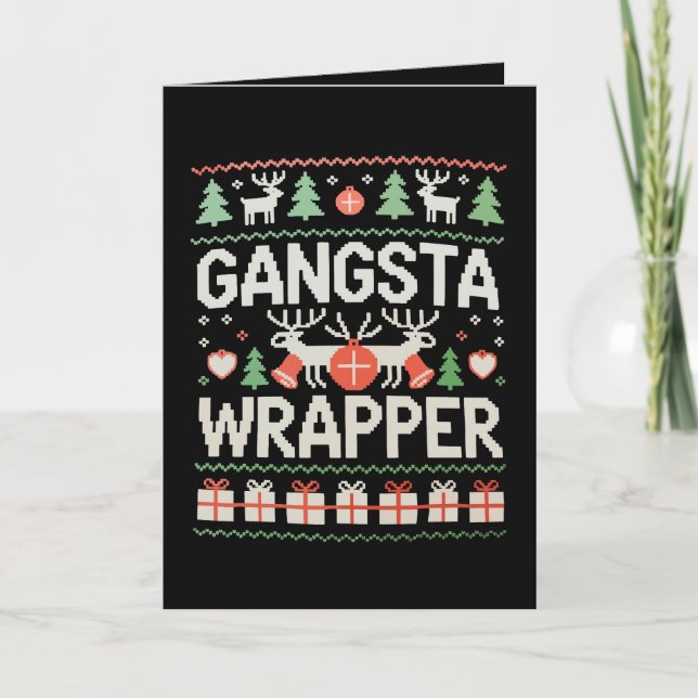 Gangsta Wrapper Christmas Ugly Sweater Xmas Card (Front)