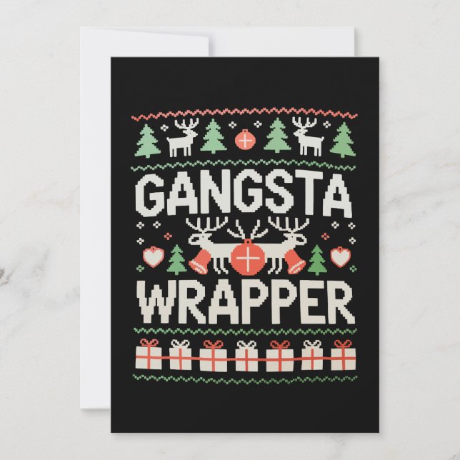Gangsta Wrapper Christmas Ugly Sweater Xmas Holiday Card (Front)