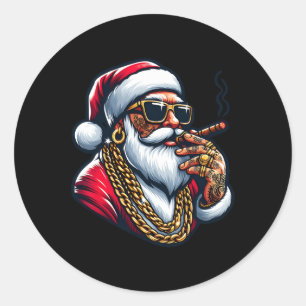 Gangsta Wrapper Funny Cool Santa Gangster Pajama C Classic Round Sticker