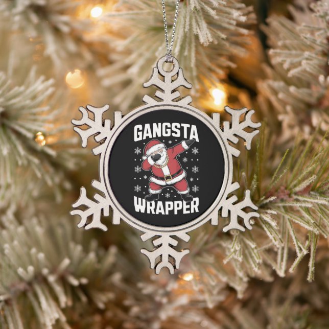 Gangsta Wrapper Funny Dabbing Santa Christmas Snowflake Pewter Christmas Ornament (Tree)